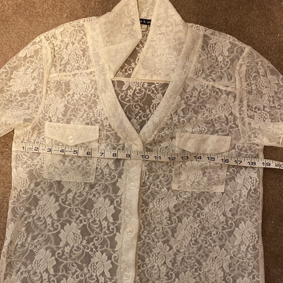 White Lace Button Down Top Layer - Picture 5 of 8